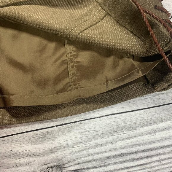 Ralph Lauren Black Label Linen Hemp Olive Green Leather Lace Up Pencil Skirt - Picture 6 of 12